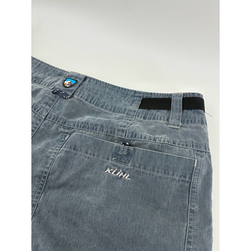 Kuhl Duralux Canvas Cargo Shorts Mens Large Blue Hiking Outdoor Webbing Waist